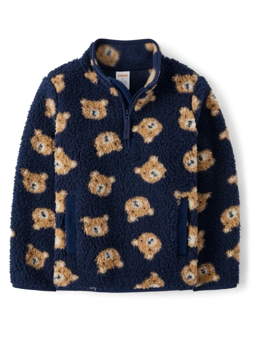 Gymboree Boys ‘Little Essentials’ Navy Bear Sherpa Half-zip Pullover Size 7